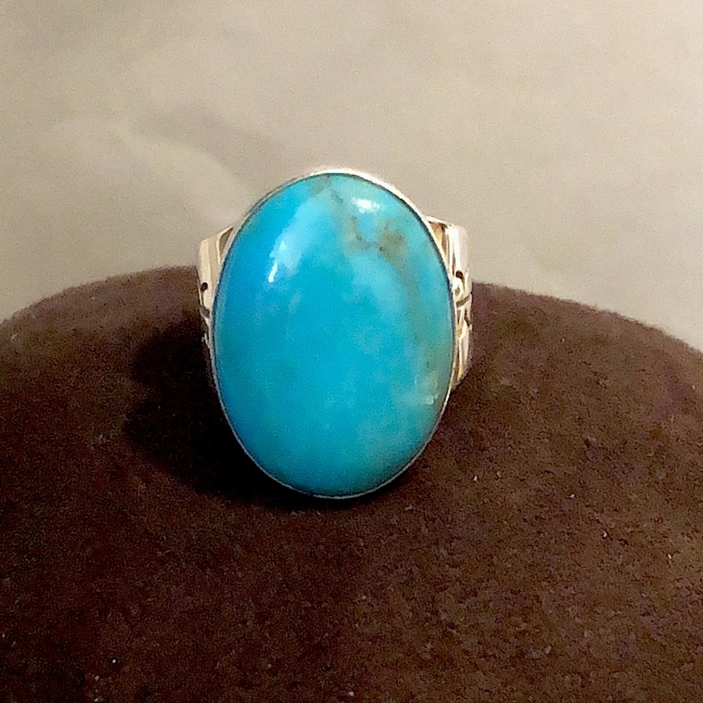 JAY KING DTR Sterling Silver Turquoise Oval Cabochon Ring Sz 10-3/4